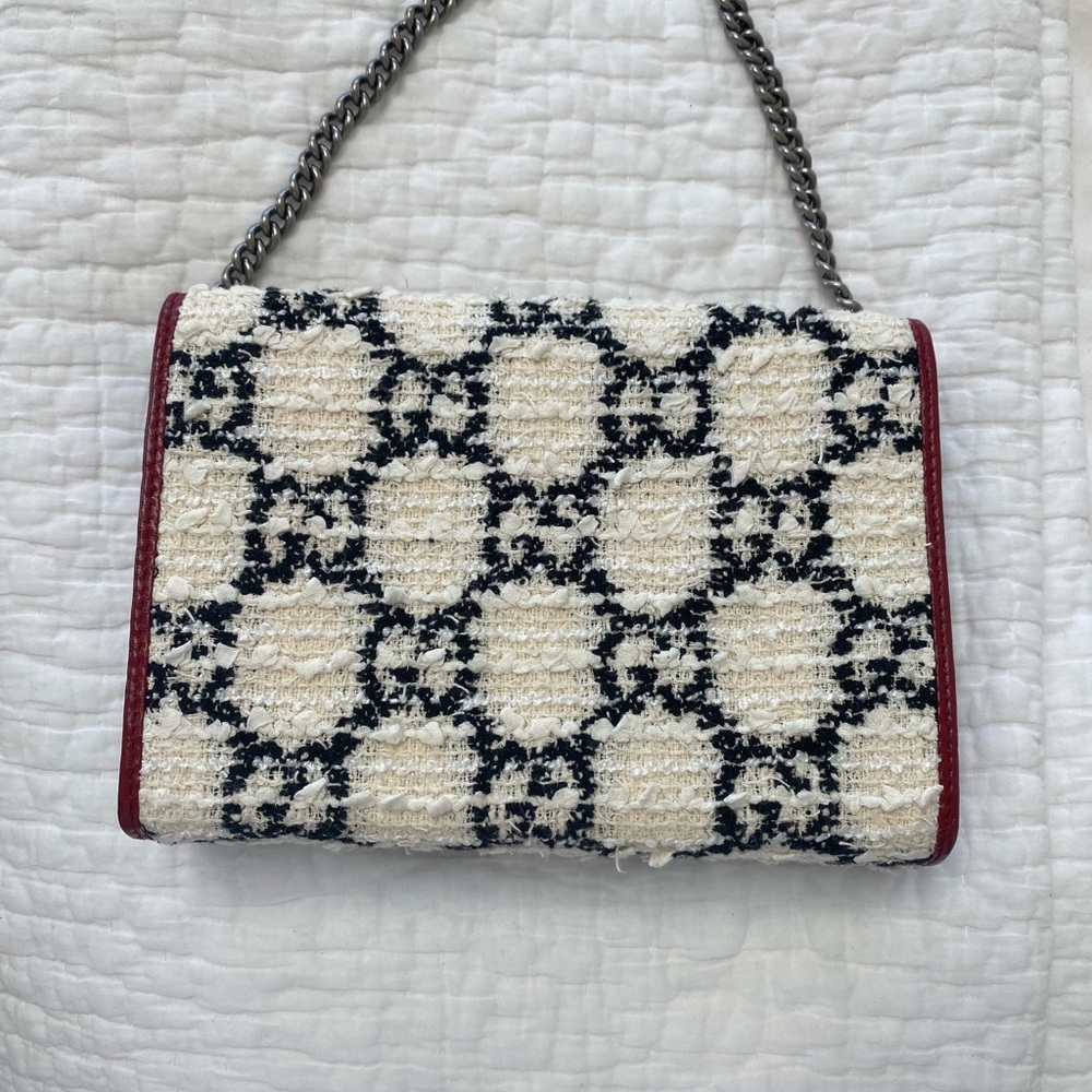 GUCCI Tweed GG Monogram Dionysus Shoulder Bag White Black Romantic Cherry - Picture 4 of 8
